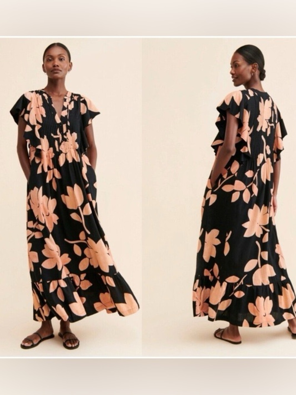 Anthropologie Maeve Black Dress with Tan Trim